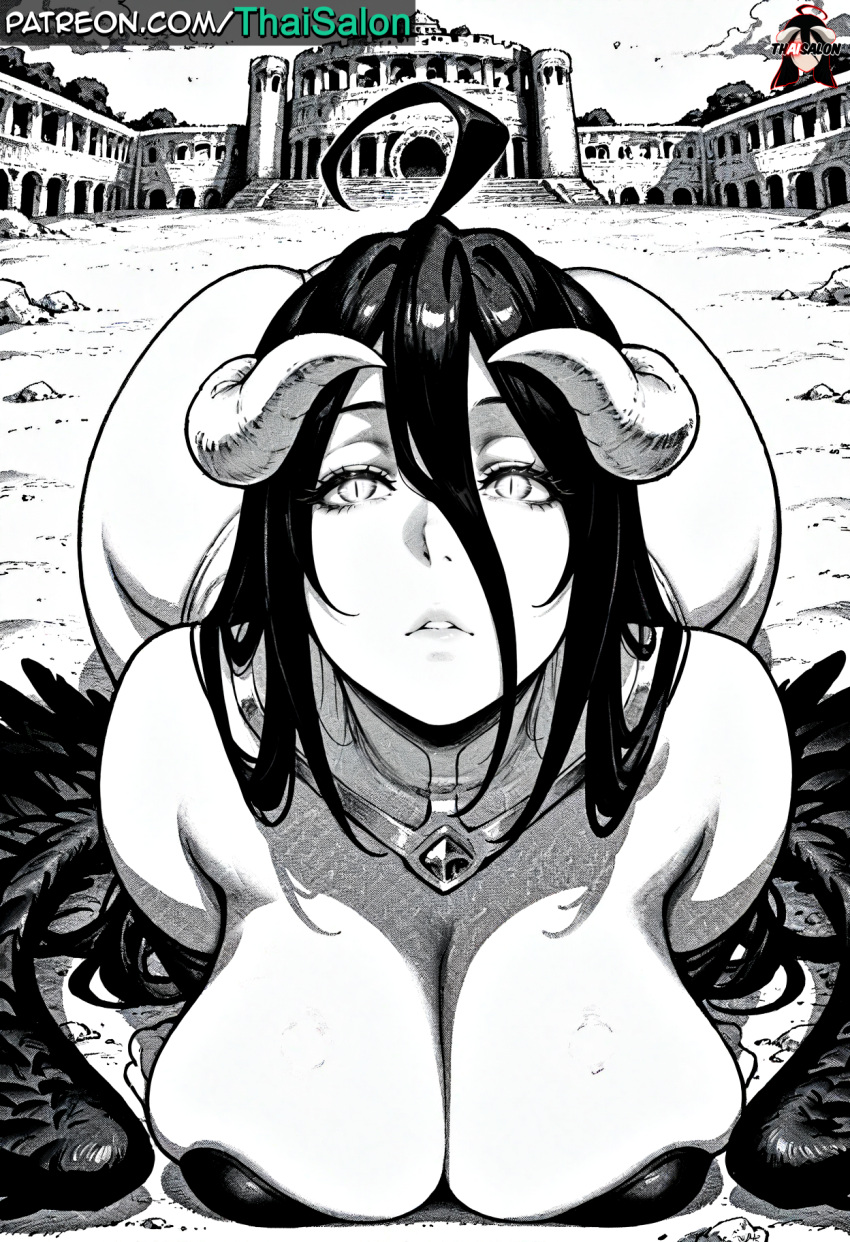 1girl 1girl 1girls ahoge ai_assisted ai_generated albedo_(overlord) ancient ass ass ass_bigger_than_head big_ass big_breasts big_breasts black_and_white black_hair black_wings breasts breasts breasts castle chromatic_abberation clothing detailed_background eyebrows eyelashes eyes eyeshadow feathered_wings feathers glowing_eyes high_res hires horns huge_ass huge_breasts large_ass long_hair low_wings makeup manga manga_style on_all_fours overlord_(maruyama) patreon patreon_username sagging_breasts sexually_suggestive stable_diffusion succubus succubus_horns tagme thaisalon thick_thighs thighs watermark white_horn white_horns wings yellow_eyes