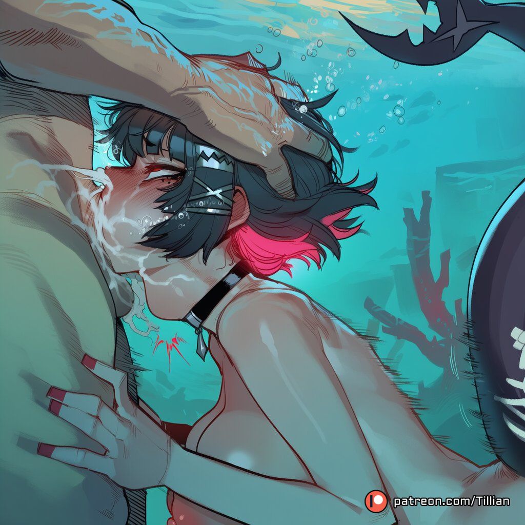 1boy 1girl ai_generated air_bubble all_the_way_to_the_base balls big_breasts black_choker black_hair blush breasts bubble choker colored_inner_hair completely_nude cum cum_down_throat cum_in_mouth cum_in_nose cum_overflow deepthroat deepthroat ellen_joe fellatio fins fish_tail from_side hair_ornament hairclip hands_on_another's_head head_grab holding_head interspecies irrumatio large_penis male mole mole_under_eye multicolored_hair nipples nude oral patreon_logo patreon_username pendant_choker penis pink_hair red_eyes red_nails rolling_eyes rough_oral runny_makeup shark_girl shark_tail short_hair solo_focus straight tail testicle tillian two-tone_hair uncensored underwater x_hair_ornament zenless_zone_zero