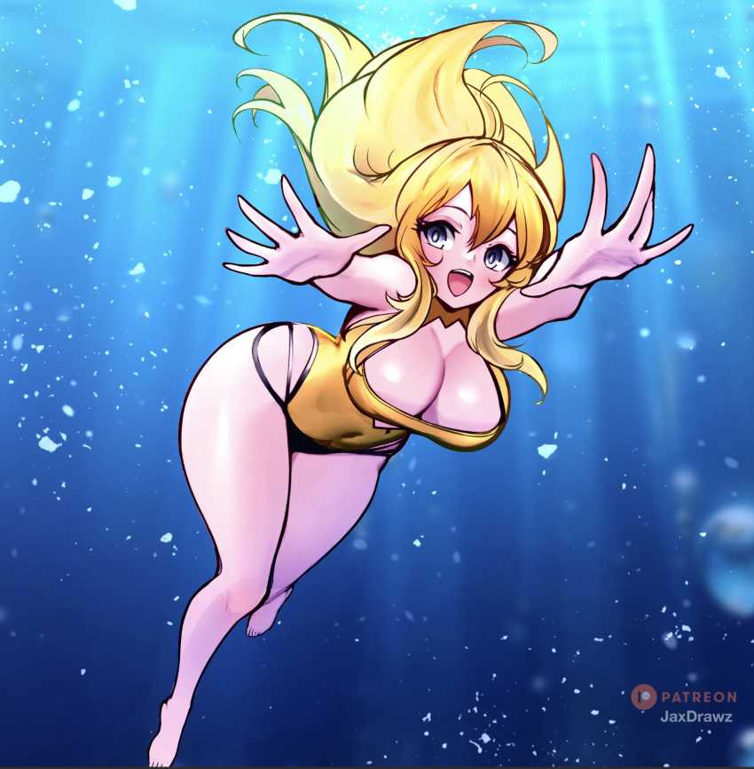 1girl 1girl 1girl alluring alternate_costume big_breasts blonde_hair cleavage female_only fire_emblem fire_emblem_fates grey_eyes intelligent_systems jaxartdump long_hair nintendo one-piece_bikini ophelia_(fire_emblem) swimming swimsuit underwater yellow_bikini yellow_one-piece_bikini