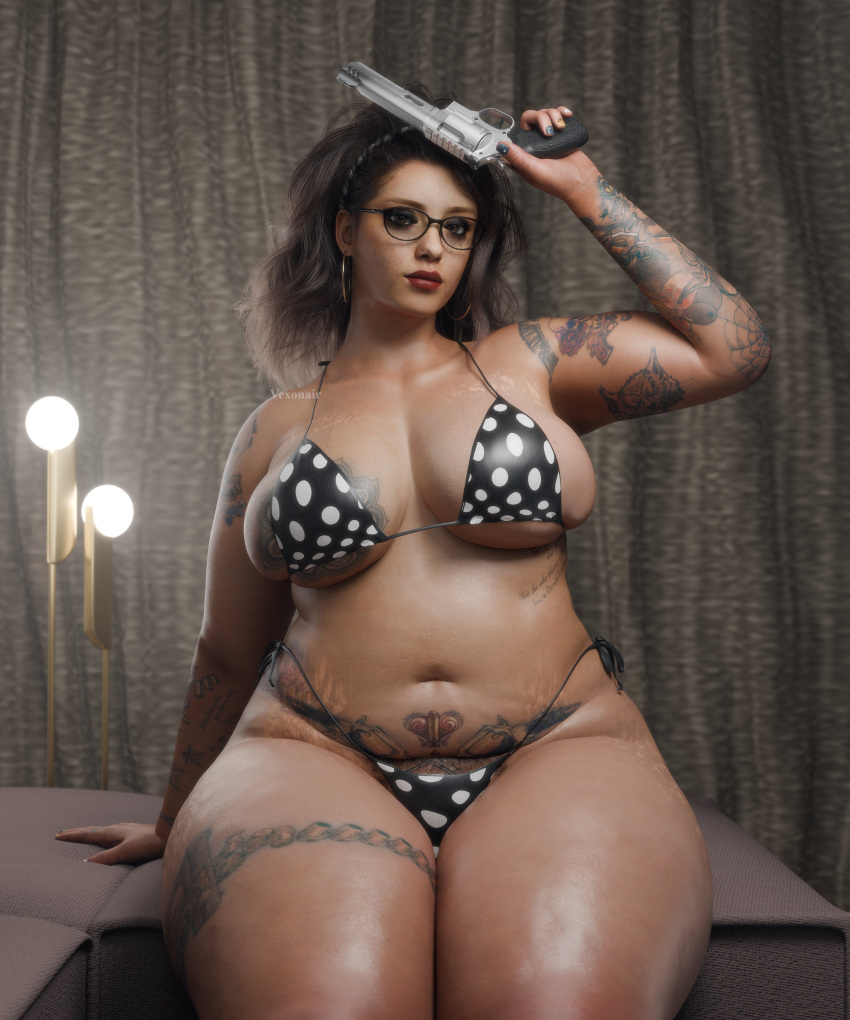 1girls 3d big_breasts curvy curvy_female devil_may_cry devil_may_cry_5 glasses guns huge_thighs nicoletta_goldstein tagme thick_thighs vexonair voluptuous voluptuous_female