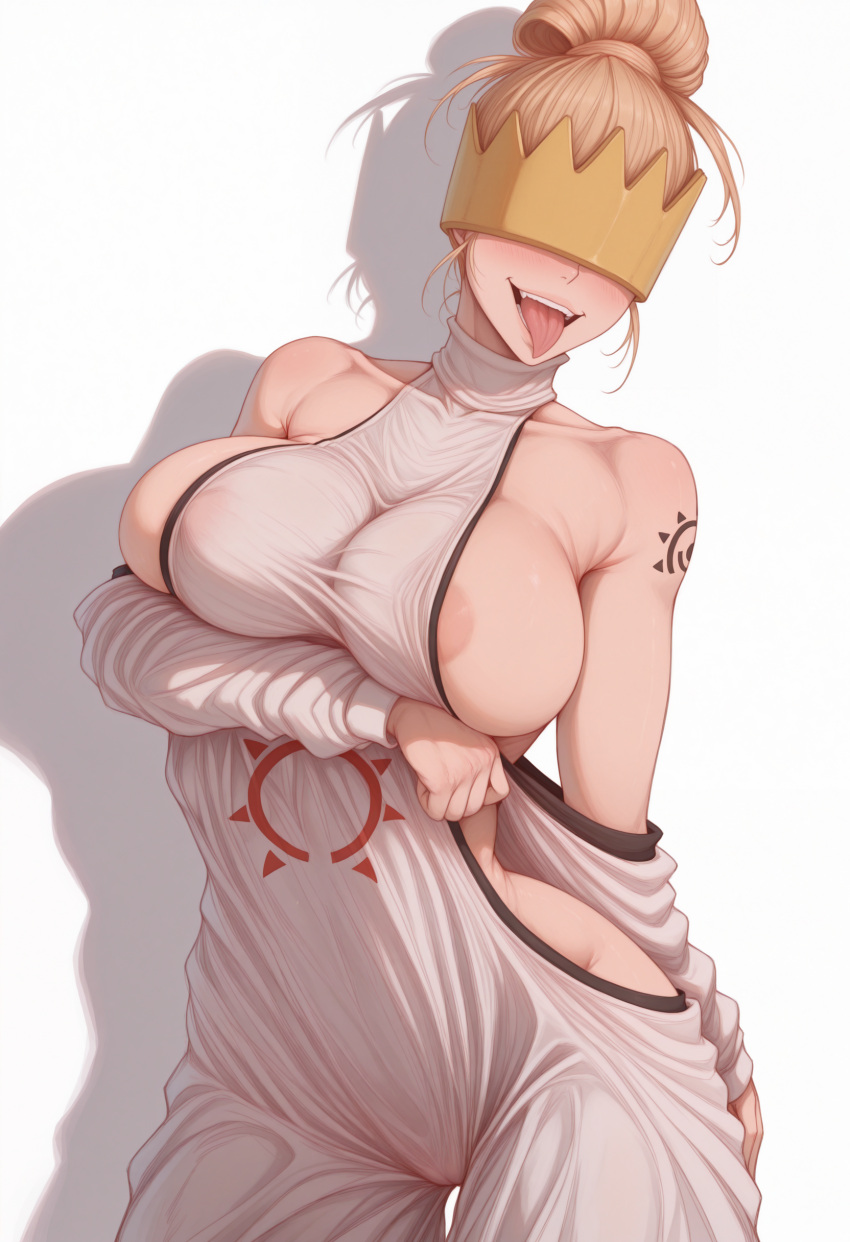 1girl big_breasts blindfold blonde_hair bubble_butt cleavage en'en_no_shouboutai enen_no_shouboutai fire_force haumea_(enen_no_shouboutai) haumea_(fire_force) horny inviting_to_sex standing still_dope teasing thick_thighs