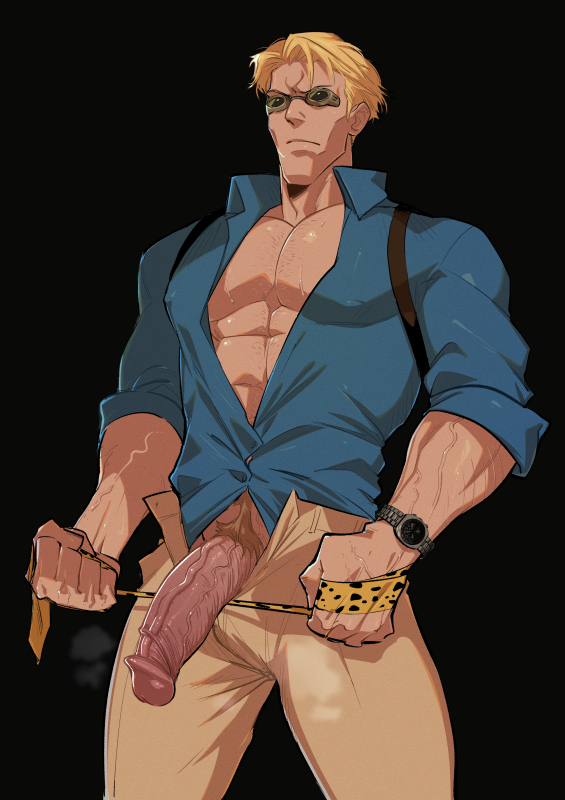abs big_penis blonde_hair body_hair boner foreskin foreskin_folds fully_retracted_foreskin gay_male half-erect human inner_foreskin jujutsu_kaisen kento_nanami kukumomo male male_only male_pubic_hair masculine_male mature_male muscle muscular muscular_male open_pants pecs penis penis_out pubic_hair retracted_foreskin uncircumcised uncut veiny_penis yaoi