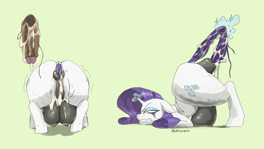 1girl anal anal_penetration ass_up breasts cum_in_ass excessive_cum feral horse_breasts human human_on_feral male male/female mascara_running mlp mlp:fim my_little_pony overwhelmed overwhelmed_female pretty putricia putriciaspit rarity rarity_(mlp) tail_in_anus tail_in_ass unicorn