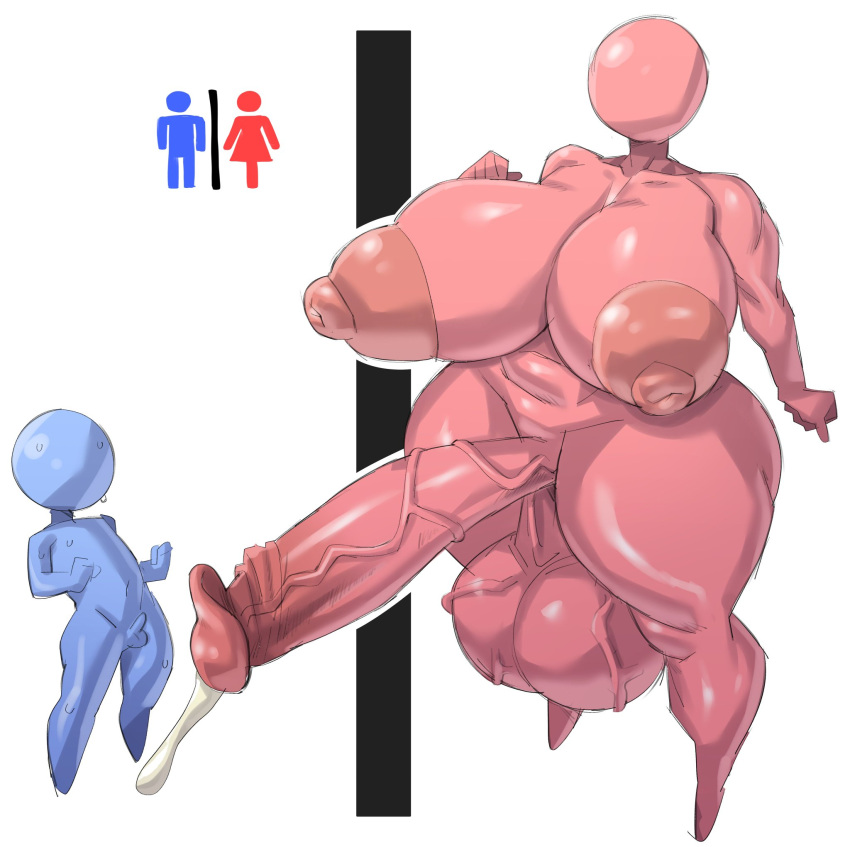 1boy 1futa 1girl areola ass balls bathroom_gender_symbol big_areola big_ass big_balls big_breasts big_nipples big_penis bigger_female blue_body breasts cum featureless_face flaccid flaccid_penis futa_is_bigger futa_with_male futanari gender_symbol glans humanoid humanoid_penis intersex long_penis male nipples nipples_bigger_than_penis no_face penis penis_size_difference pictogram pictographics pink_body realistic_and_unrealistic_penis sakana8888888 small_penis smaller_male standing