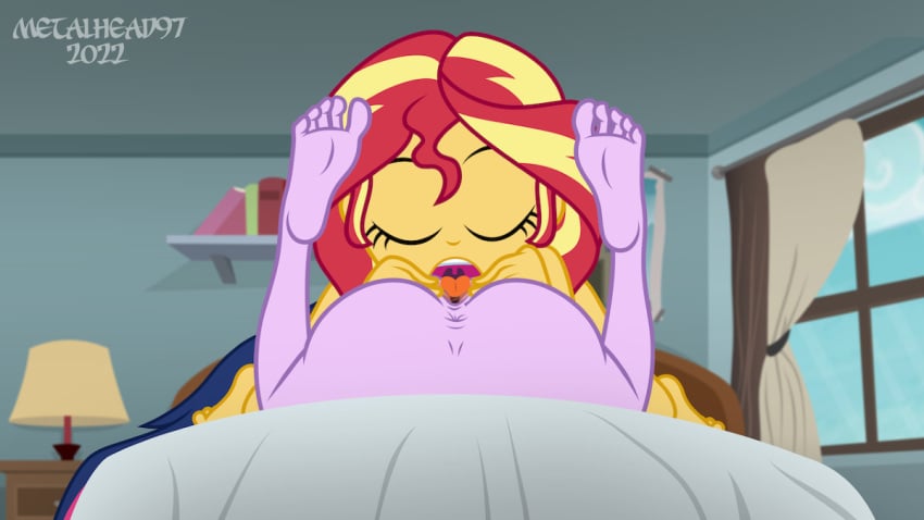 1girl 2_girls bed eating_pussy female_only licking licking_pussy metalhead97 pussy sunset_shimmer twilight_sparkle_(mlp)