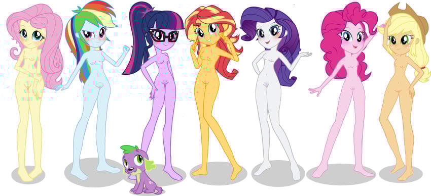 1girl accurate_art_style applejack_(mlp) blue_body blue_skin breasts cowboy_hat equestria_girls female_only fluttershy_(mlp) hat long_hair multiple_girls my_little_pony naked_female nude older older_female open_mouth peace_sign pink_hair pinkie_pie_(mlp) ponytail pubic_hair purple_body purple_hair purple_skin pussy rainbow_dash_(mlp) rainbow_hair rarity_(mlp) red_hair spike_(mlp) sunset_shimmer twilight_sparkle_(mlp) yellow_body yellow_skin young_adult young_adult_female young_adult_woman