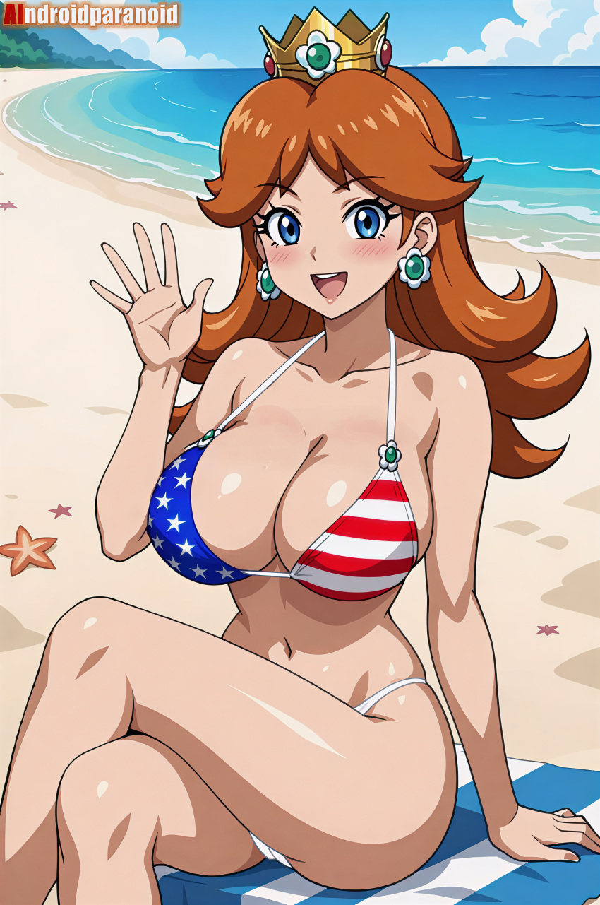 1girl accurate_art_sytle american_flag_bikini androidparanoid ass bi big_breasts bikini cameltoe curvy cute daisy fat_ass female_only hair high_res hipss human legs mario_(series) narrow_waist nintendo nipples princess_daisy pussy slim_waist super_mario_bros. super_smash_bros. swimsuit tagme thick_ass thick_thighs voluptuous waist wavy_hair wide_hips