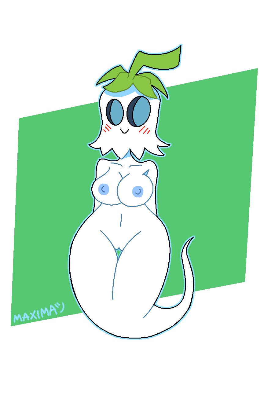 1girl blue_nipples blush floating ghost ghost_girl ghost_pepper_(pvz) ghost_tail maxima58 pepper plant plant_girl plantie plants_vs_zombies pussy pussy