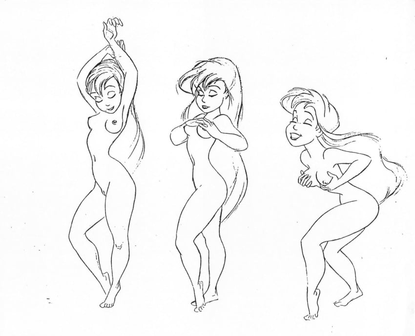 ariel ariel_(the_little_mermaid) breast_grab breast_squeeze breasts completely_nude completely_nude_female curvy_figure dancing disney disney_princess hairless_pussy happy_female nipple_play original_art original_artwork pussy pussy_lips pussy_peek sensual sketch the_little_mermaid