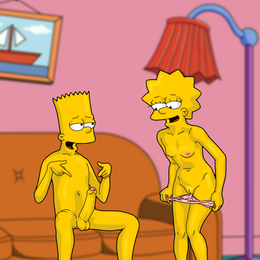 1boy 1girl 20th_century_studios aged_up balls bart_simpson big_penis breasts brother_and_sister collarbone completely_nude couch evilweazel female foreskin imminent_incest imminent_sex incest inviting_to_sex lisa_simpson living_room male navel nipples nude panties partially_retracted_foreskin penis pointing_at_penis pointing_at_self pussy retracted_foreskin shaded sitting sitting_on_couch small_breasts smile standing taking_off_panties the_simpsons uncircumcised