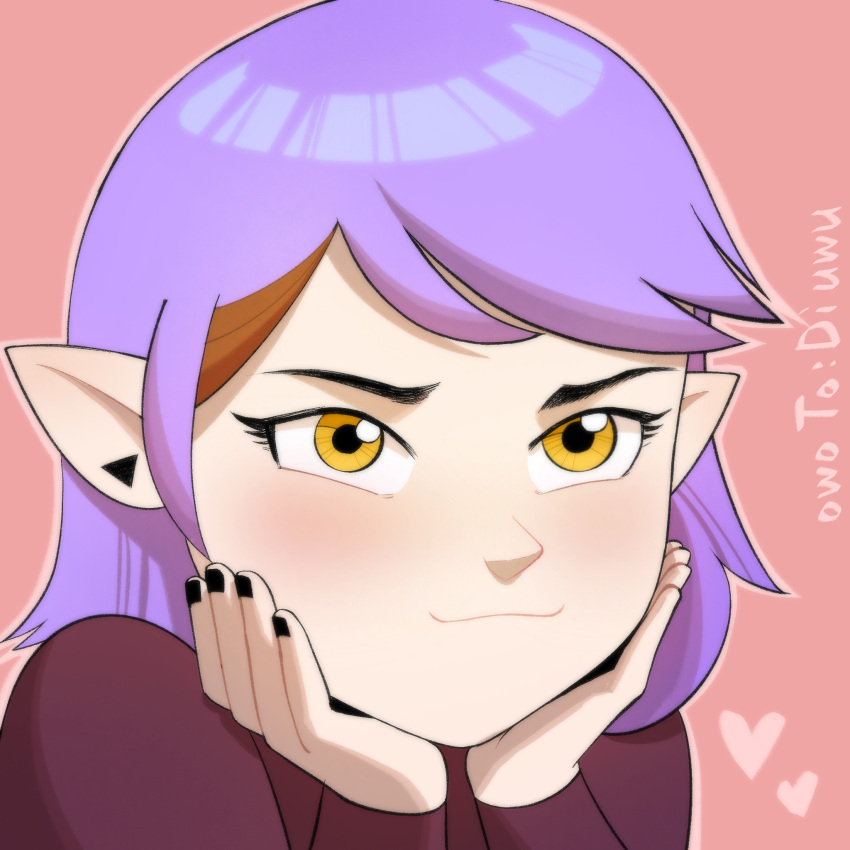 1girl 1girls amity_blight blush disney disney_channel floating_heart heart light-skinned_female light_skin owotodiuwu purple_hair safe sfw smug the_owl_house witch_(the_owl_house) yellow_eyes