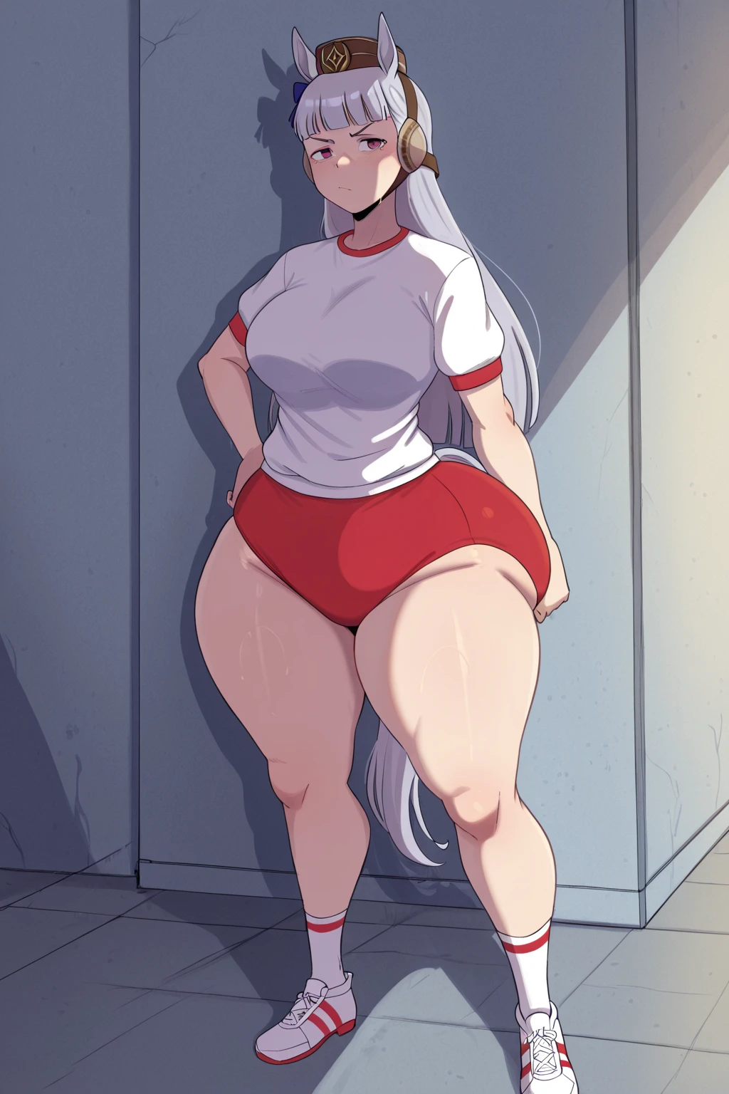 1girl ai_generated ass big_ass booty_shorts breasts buruma fundoshilover101 gold_ship_(umamusume) huge_ass umamusume umamusume_pretty_derby