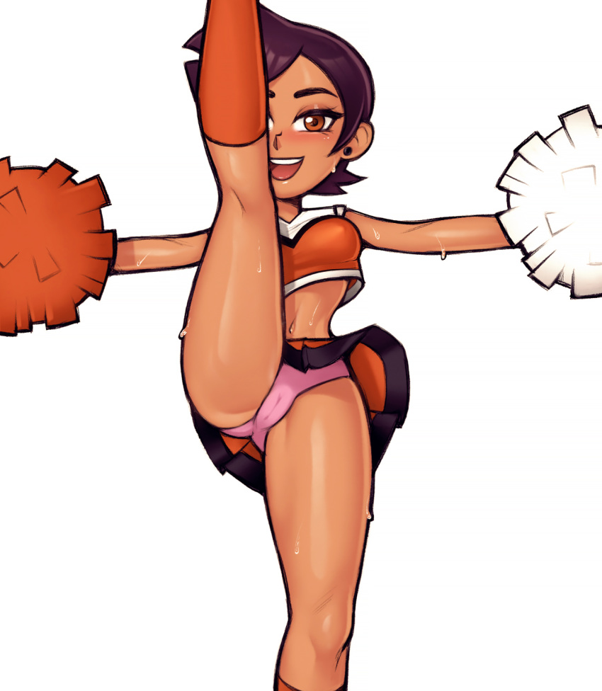 1girl 1girls breasts brown_hair cameltoe casual cheerleader cheerleader_uniform clothing dark_skin disney disney_channel eye_contact female_focus female_only human latina leg_lift legwear loodncrood looking_at_viewer luz_noceda panties pussy short_hair skirt sportswear the_owl_house upskirt white_background