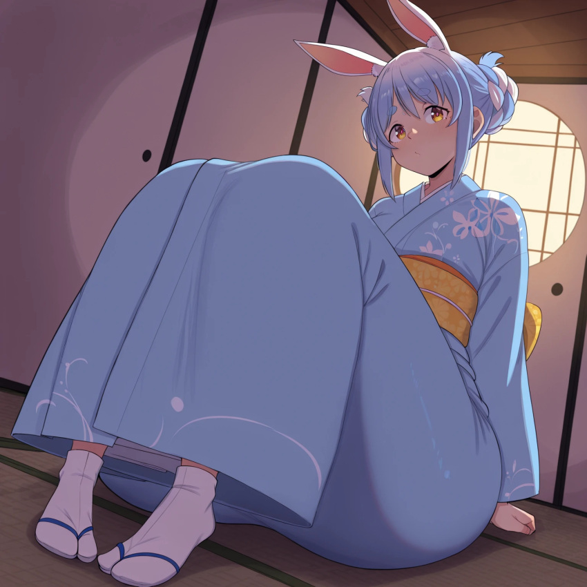 1girl ai_generated ass big_ass breasts fundoshilover101 gigantic_ass hololive huge_ass kimono tabi_socks usada_pekora