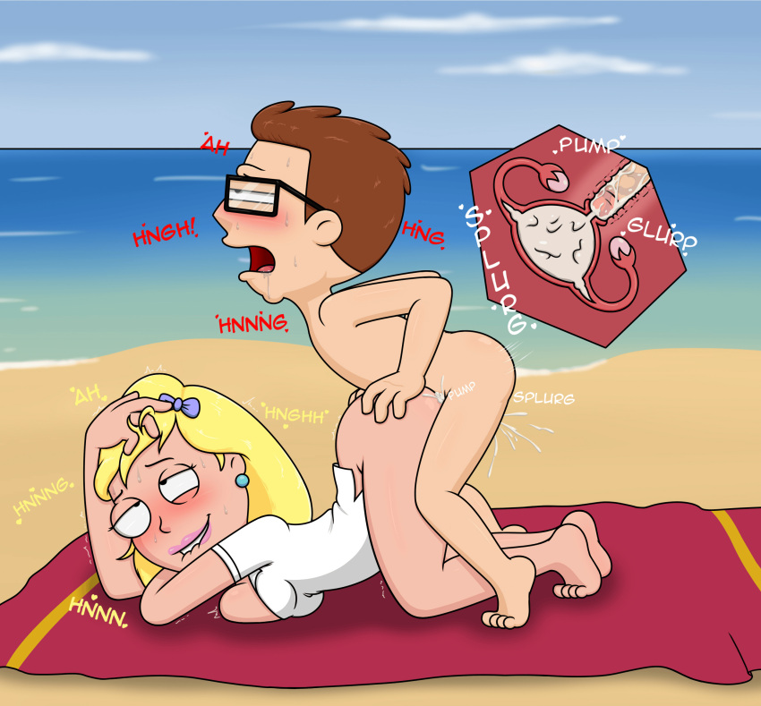 1boy 1girl 20th_century_fox 20th_century_studios accessory american_dad ass ass_up beach beach_towel becky_arangino big_breasts biting_lip black-framed_eyewear black-framed_glasses black_eyes blonde_hair blush bodily_fluids bottomless bottomless_female breasts brown_hair clothed clothing completely_nude completely_nude_male creampie cum cum_in_pussy cum_in_uterus cum_inside cumming doggy_position doggy_position ejaculation eyes_rolling_back eyewear feet from_behind from_behind_position genital_fluids genitals glasses hair_accessory hair_bow hair_ornament half-closed_eyes hand_on_ass hand_on_head hand_on_own_head hands_on_ass hetero internal_cumshot light-skinned_female light-skinned_male light_skin lip_bite lip_biting lips lipstick looking_pleasured makeup narrowed_eyes no_bra no_panties nude nude_male ocean open_mouth orgasm outdoor_sex outside outside partially_clothed partially_clothed_female penetration penis penis_in_pussy pink_lips pink_lipstick pleasure_face rolling_eyes sea sex shirt short_hair steve_smith straight sweat taken_from_behind takeshi1000 thick_thighs thighs top-down_bottom-up topwear towel uterus vaginal vaginal_creampie vaginal_penetration vaginal_sex white_clothing white_shirt white_topwear x-ray