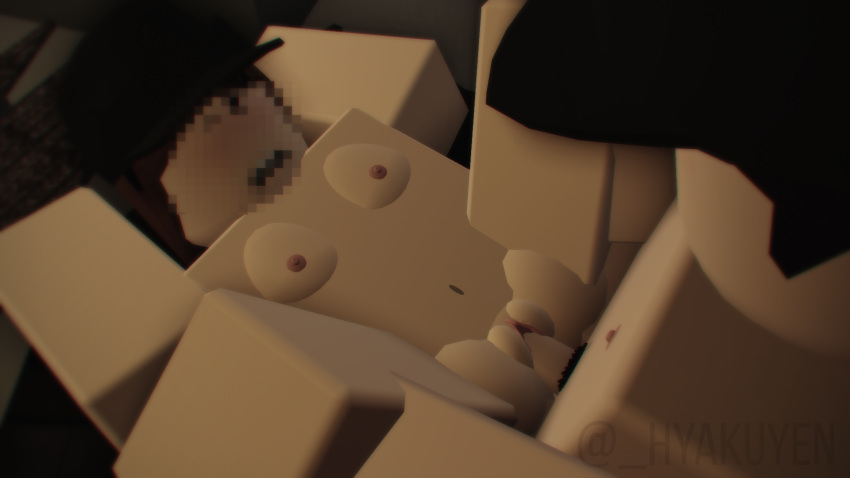 1boy 1girl 3d ass censored_face dubious_consent flat_chest hyakuyen nude penis roblox roblox_game robloxian source_removed tagme