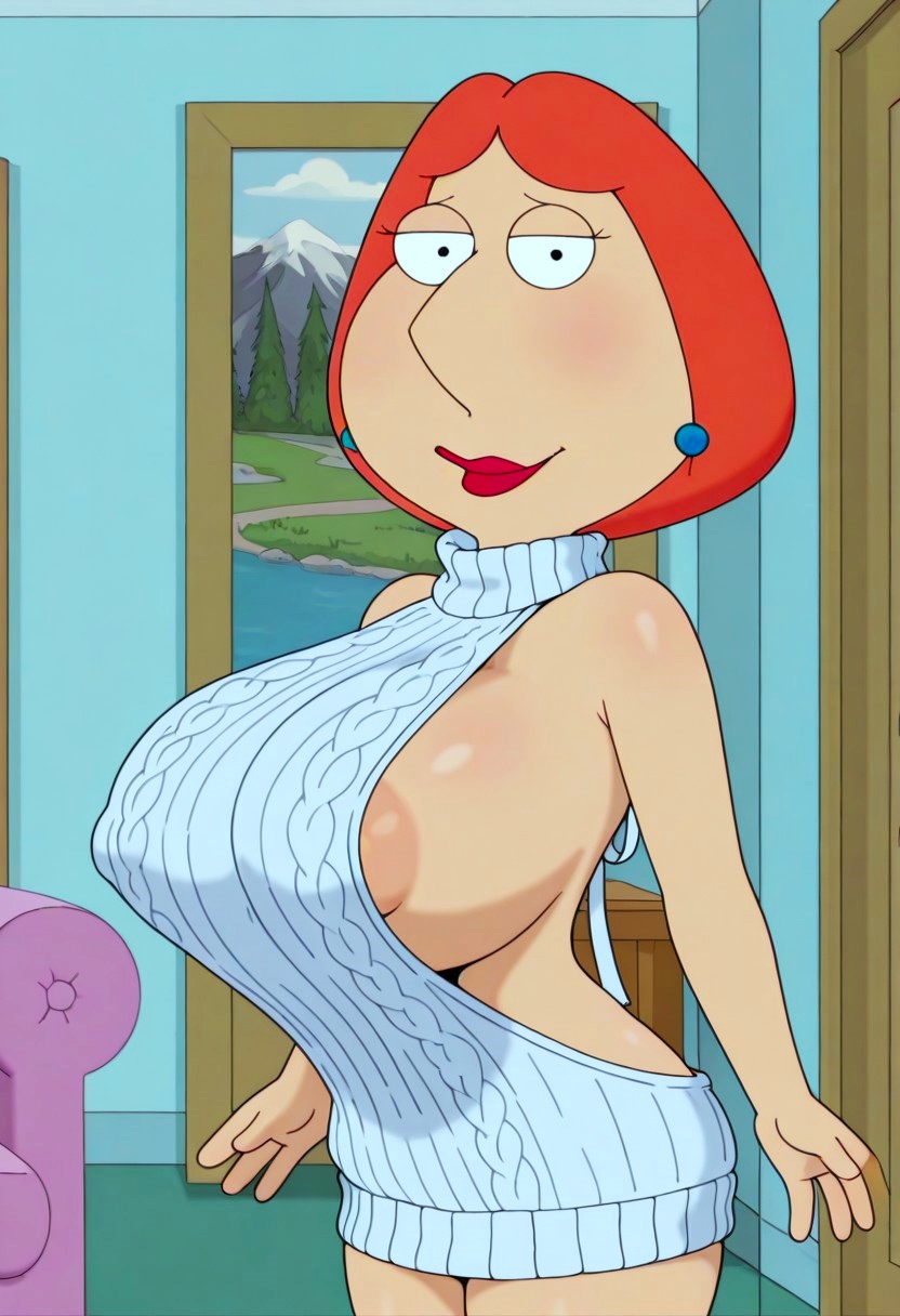 ass dress family_guy huge_breasts lois_griffin nipples no_bra smiling_at_viewer thighs