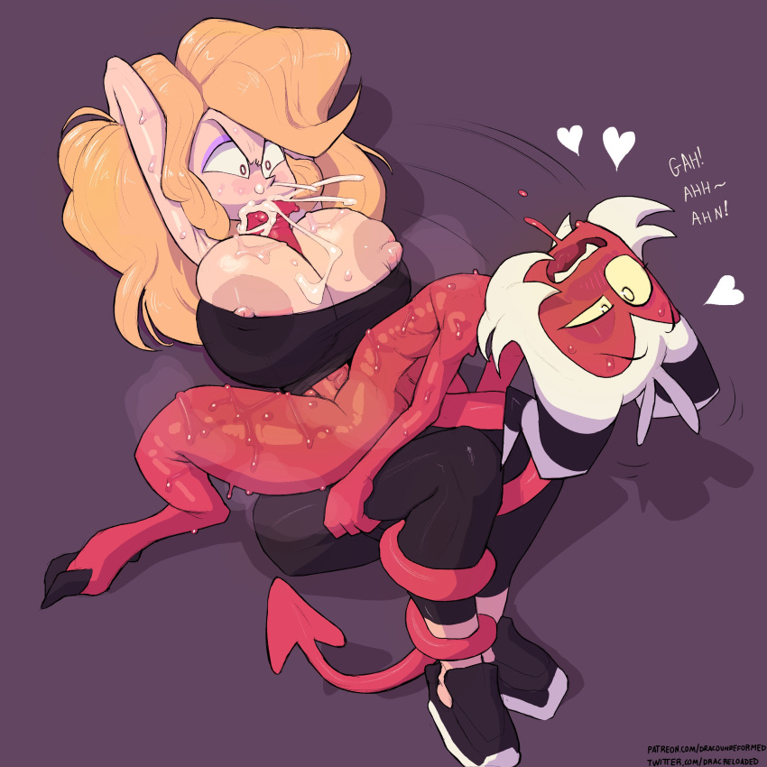 1:1 1girl absurd_res angry arched_back areola areola_slip big_breasts big_penis blonde_hair bodily_fluids bra breast_play breasts clothing cum cum_from_nose cum_in_mouth cum_in_nose cum_inside cumshot demon demon_humanoid digitigrade dracreloaded duo ejaculation exercise female_on_bottom female_on_humanoid footwear genital_fluids genitals hair heart_symbol hearts_around_head hellaverse helluva_boss high_res hooves horn huge_breasts huge_penis human human_on_humanoid humanoid humanoid_genitalia humanoid_penis imp interspecies leg_grab long_penis long_tail looking_pleasured male male/female male_on_human male_on_top mammal martha_(helluva_boss) moan moxxie_(helluva_boss) nipples nude nude_humanoid nude_male on_bottom on_top open_mouth oral oral_penetration orgasm orgasm_face paizuri penetration penile penile_penetration penis penis_between_breasts penis_in_mouth precum red_body red_penis red_skin sex sexercise shaded shoes simple_background sneakers spade_tail sports_bra sportswear sweat sweatdrop tail tail_coil tailed_humanoid thigh_grab underwear white_hair yellow_eyes