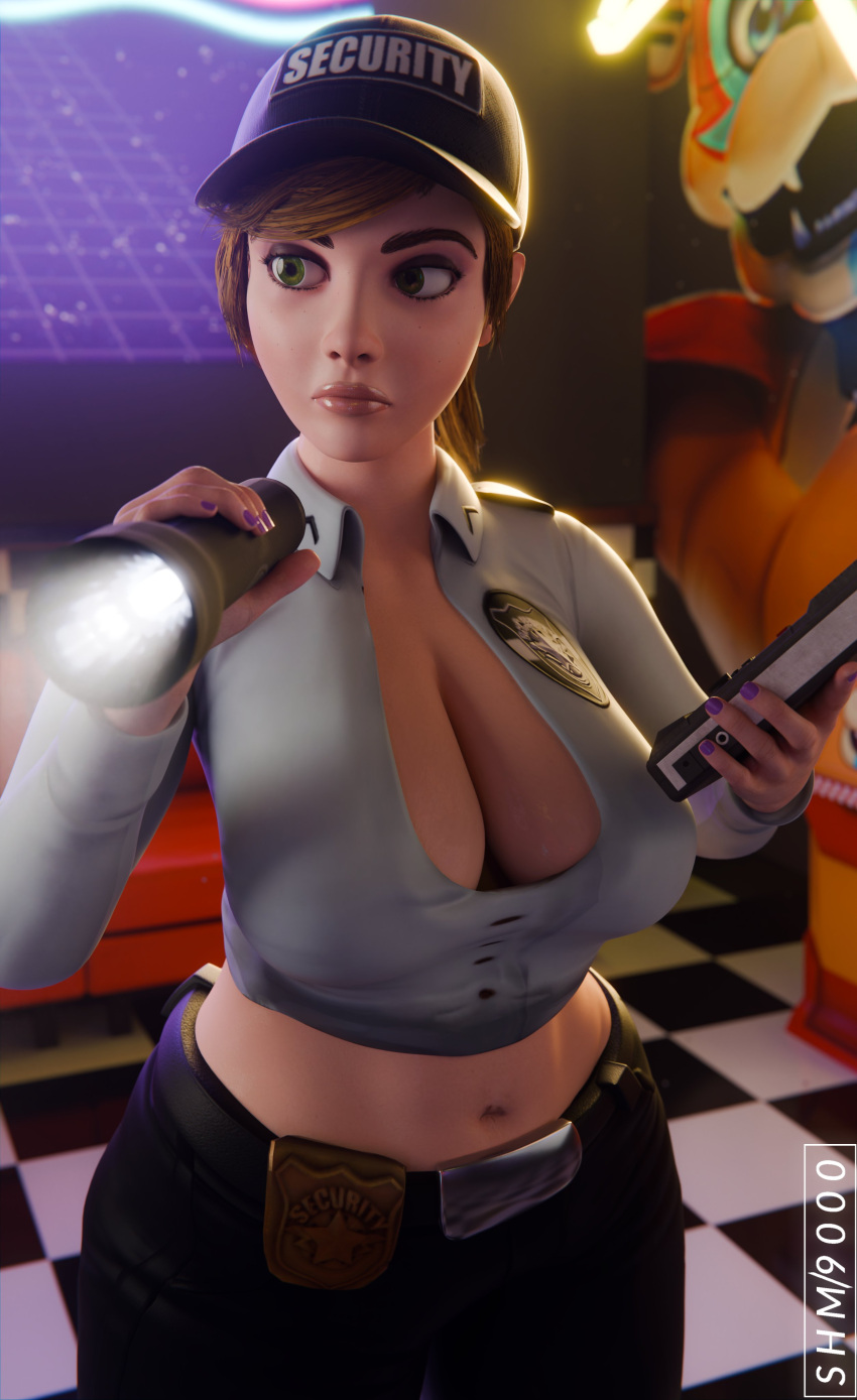 1girl 1girl 1girls 3d 3d_(artwork) accurate_art_style badge big_breasts breasts cleavage clothed clothed_female female_only five_nights_at_freddy's five_nights_at_freddy's:_security_breach flashlight fully_clothed fully_clothed_female light-skinned_female security_guard solo_female superhentaimaster9000 tagme vanessa_(fnaf)