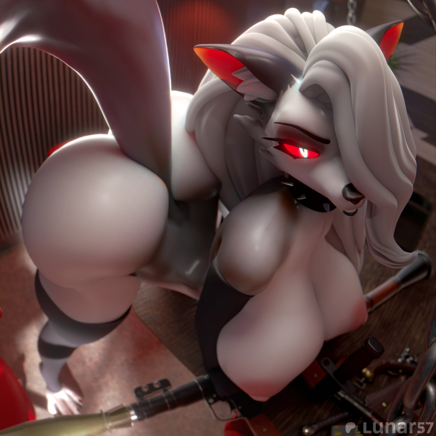 1girl 1girls 3d 3d_(artwork) 3d_artwork amazon amazon_prime anthro artist_name artist_signature ass bent_over big_ass big_breasts breasts bubble_ass bubble_butt canine collar demon demon_girl ears fat_ass goth goth_girl grey_body grey_fur grey_hair gun hair_over_one_eye hellaverse hellhound helluva_boss huge_ass huge_breasts long_hair looking_at_viewer loona_(helluva_boss) lunar57 naked_female nipples npo_bazalt nude nude nude_female red_eyes red_sclera rocket_launcher rpg-7 sniper_rifle spiked_collar tail thick_thighs tits_out two-tone_body two-tone_fur white_body white_eyes white_fur wolf wolf_girl