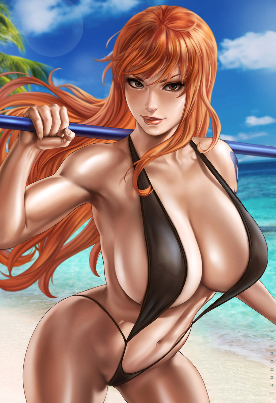 1girl 1girls abs alluring athletic_female big_breasts bikini cleavage clima-tact dandon_fuga female_abs female_only fit_female looking_at_viewer nami nami_(one_piece) one_piece pin_up post-timeskip sling_bikini