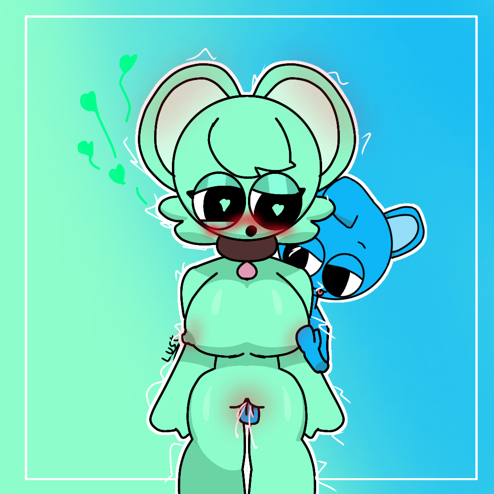 big_breasts breasts collar cupping_nipples fingering foster_(sprunki) mint_fur moch_(sprunki) mochimochz mouse_ears mouse_girl nipples pussy sprunki sprunki_oc