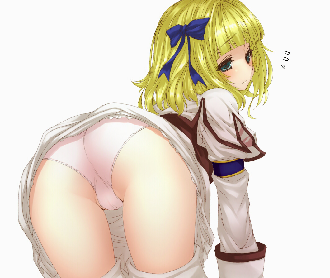 1girl all_fours alluring ass blonde_hair blue_eyes female_focus from_behind panties pantyshot petticoat pink_panties project_soul pyrrha_alexandra silf soul_calibur soul_calibur_v thighs underwear upskirt