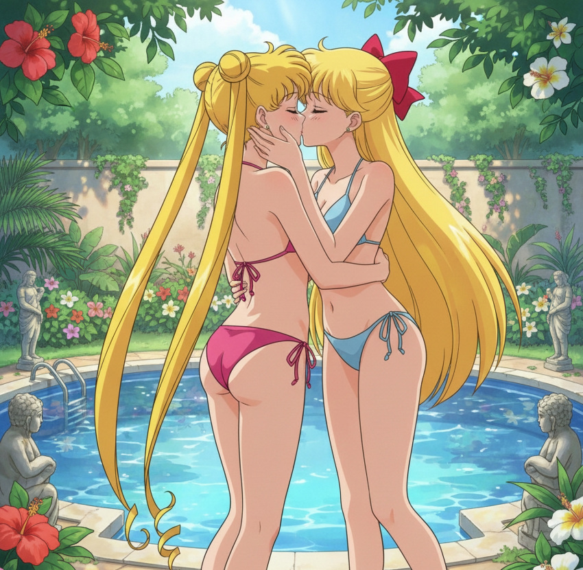 2_girls adult_swim alluring bare_legs bikini bishoujo_senshi_sailor_moon bishoujo_senshi_sailor_moon_r bishoujo_senshi_sailor_moon_r_the_movie bishoujo_senshi_sailor_moon_s bishoujo_senshi_sailor_moon_s_the_movie bishoujo_senshi_sailor_moon_supers bishoujo_senshi_sailor_moon_supers_the_movie blonde_hair cleavage closed_eyes kissing medium_breasts minako_aino nadaoriginal swimming_pool toei_animation toonami usagi_tsukino viz_media yuri