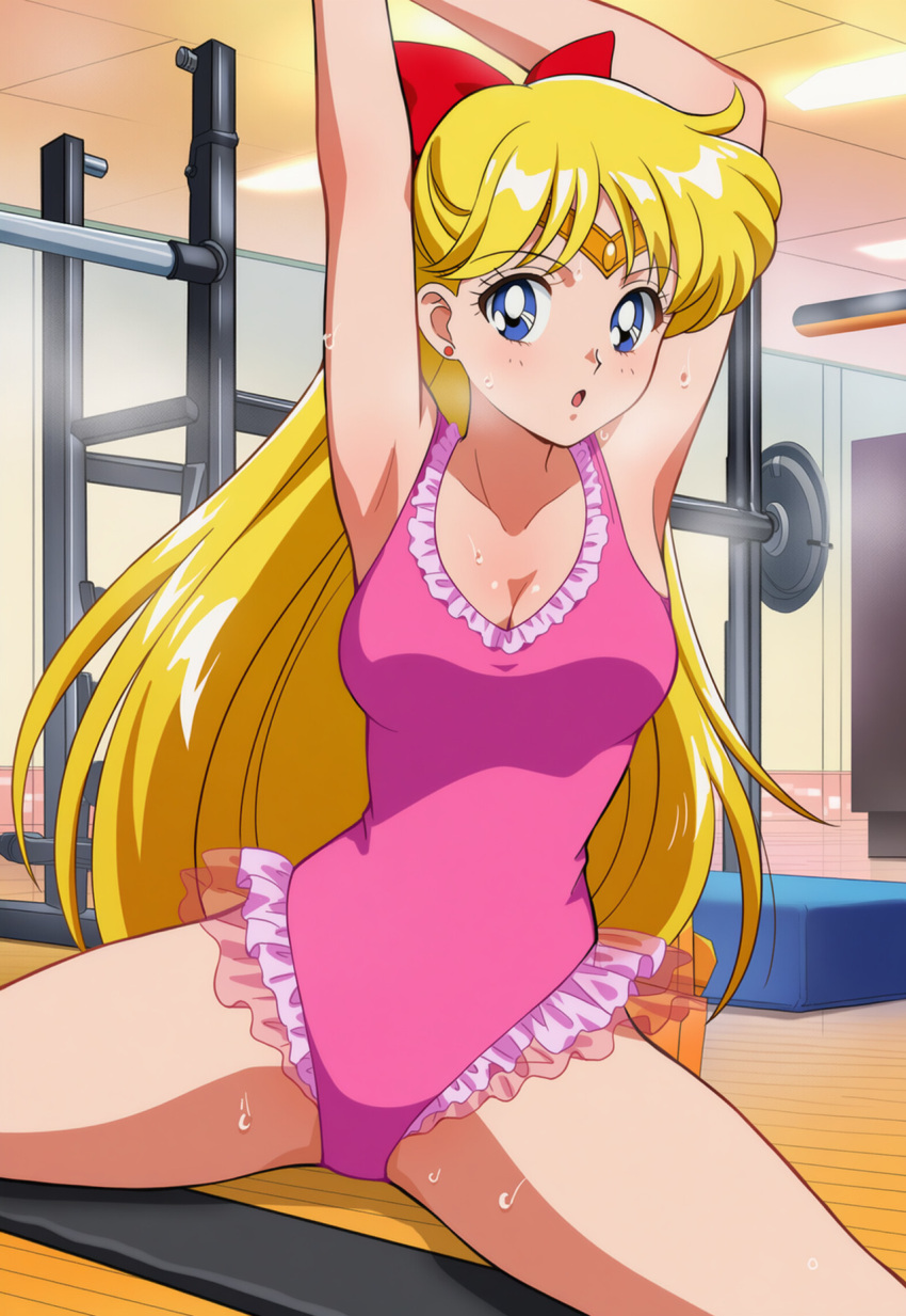 adult_swim alluring big_breasts bishoujo_senshi_sailor_moon bishoujo_senshi_sailor_moon_r bishoujo_senshi_sailor_moon_r_the_movie bishoujo_senshi_sailor_moon_s bishoujo_senshi_sailor_moon_s_the_movie bishoujo_senshi_sailor_moon_supers bishoujo_senshi_sailor_moon_supers_the_movie blonde_hair blue_eyes cleavage frilled_leotard gym gymnastics leotard minako_aino sepia_tone_(artist) toei_animation toonami viz_media