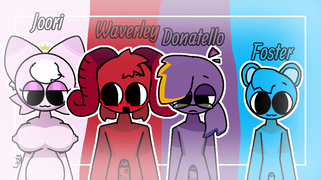 aged_up breasts donatello_(sprunki) foster_(sprunki) joori_(sprunki) mochimochz nipples penis simple_background sprunki sprunki_oc waverley_(sprunki)