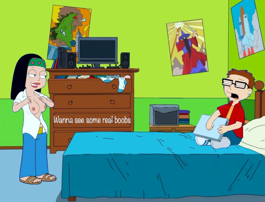 american_dad bedroom breasts erect_nipples flashing_breasts glasses hayley_smith no_bra steve_smith