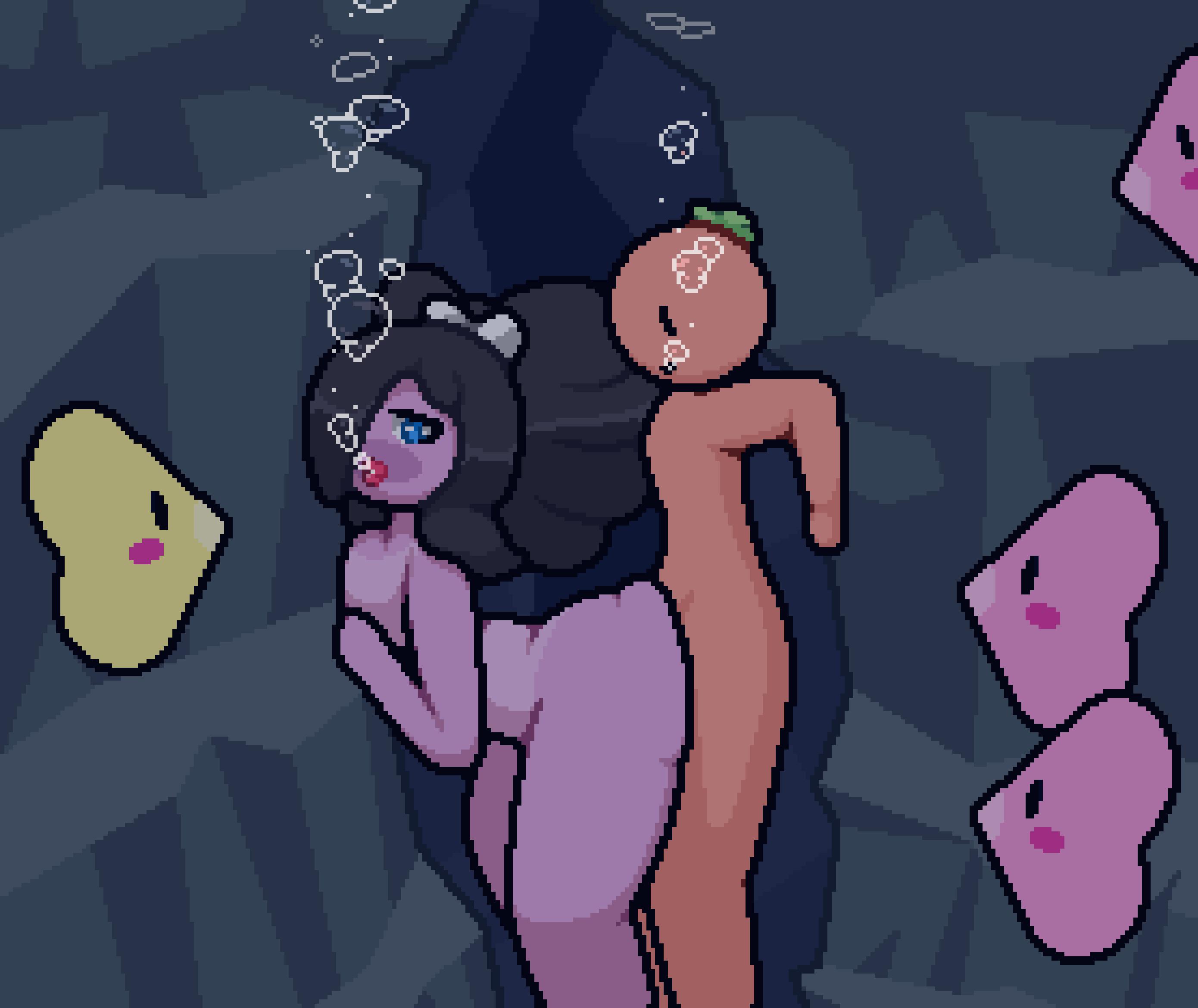 1boy 1girl ambiguous_penetration anthro asphyxiation ass big_ass big_breasts big_thighs black_hair blush breasts bubbles cave drowning female gothitelle holding iris_(okami_tomato) luvdisc male nintendo nude peril pokemon pokemon_(species) pokephilia sex shiny_pokemon stuck tight_fit underwater underwater_cave underwater_peril underwater_sex zxtomatofan