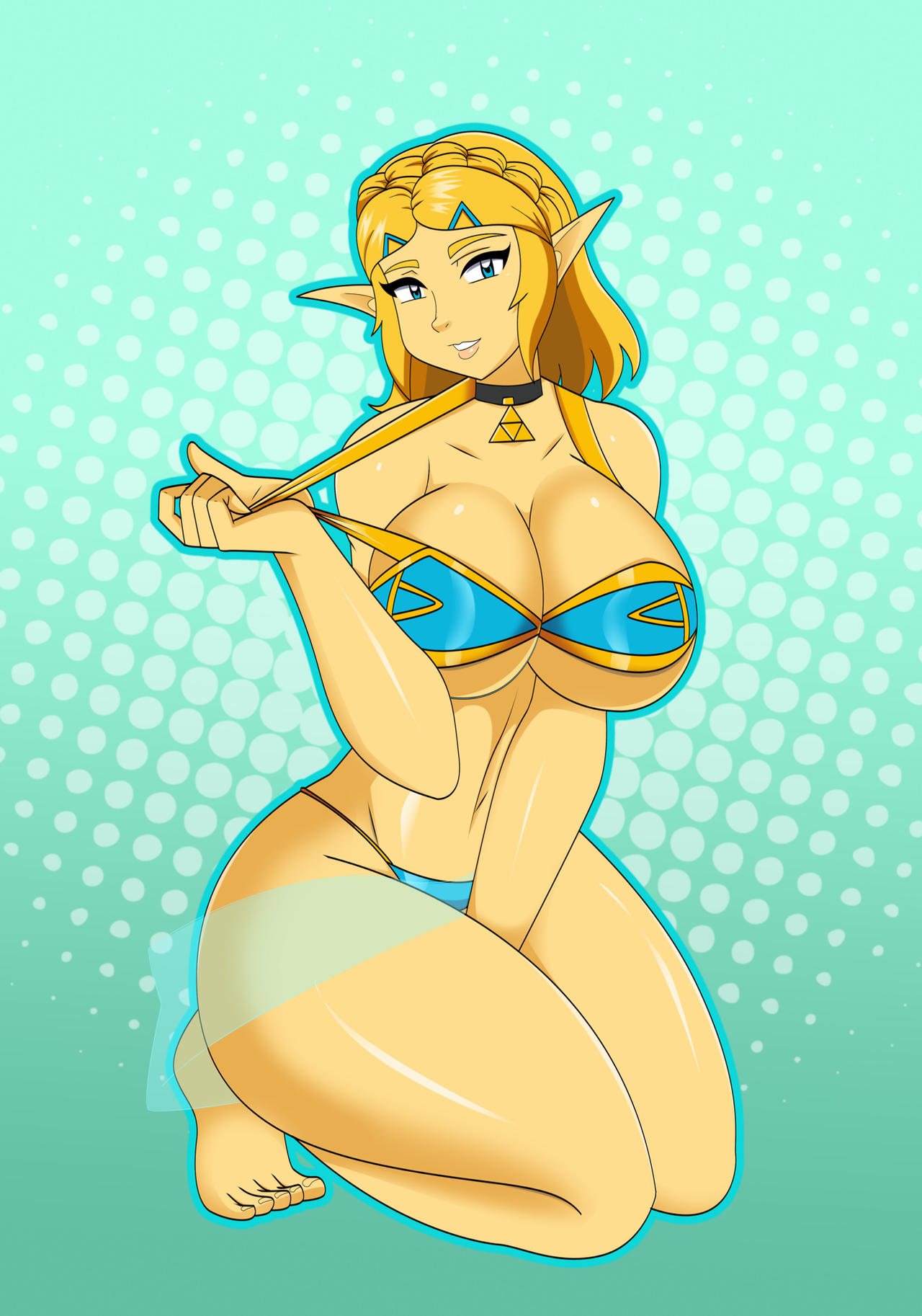 1girl alluring ass big_breasts bimbo blonde_hair blue_eyes bra bra_strap bra_strap_pull breasts breasts_bigger_than_head clothed dlobo777 elf_ears huge_thighs nintendo nude princess_zelda short_hair smile swimsuit tears_of_the_kingdom the_legend_of_zelda the_legend_of_zelda:_tears_of_the_kingdom thick_thighs triforce voluptuous voluptuous_female zelda_(tears_of_the_kingdom)