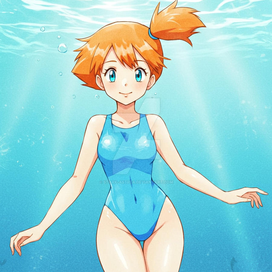 1girl alluring blue_eyes female medium_breasts misty misty_(pokemon) nintendo ocean one-piece_bikini orange_hair pokemon pokemon_(anime) solo stark-astrea toei_animation underwater viz_media
