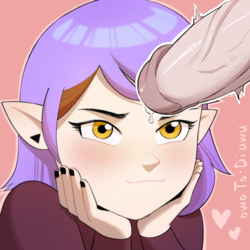 1girl 1girls amity_blight blush disney disney_channel erection floating_heart heart light-skinned light-skinned_female light-skinned_male light_skin owotodiuwu penis purple_hair smug the_owl_house throbbing throbbing_penis witch_(the_owl_house) yellow_eyes