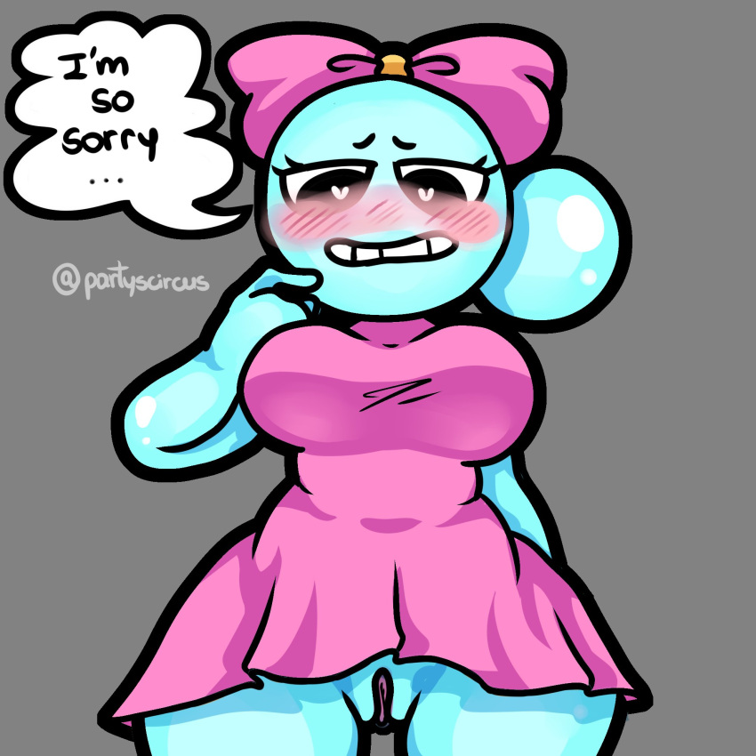 1girl 1girl 1girls apologizing blush blushcrunch_studio bow dandy's_world dress exposed_pussy female_only flashing_pussy horny_as_fuck partyscircus pink_bow pink_dress poppy_(dandy's_world) pussy pussy roblox solo_female tagme