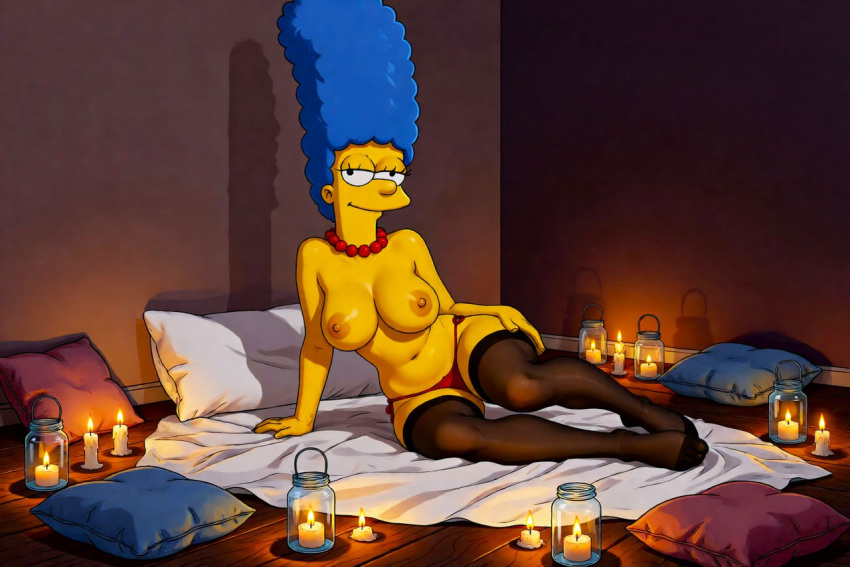 breasts erect_nipples marge_simpson no_bra ready_to_fuck smiling_at_viewer stockings the_simpsons thighs thong