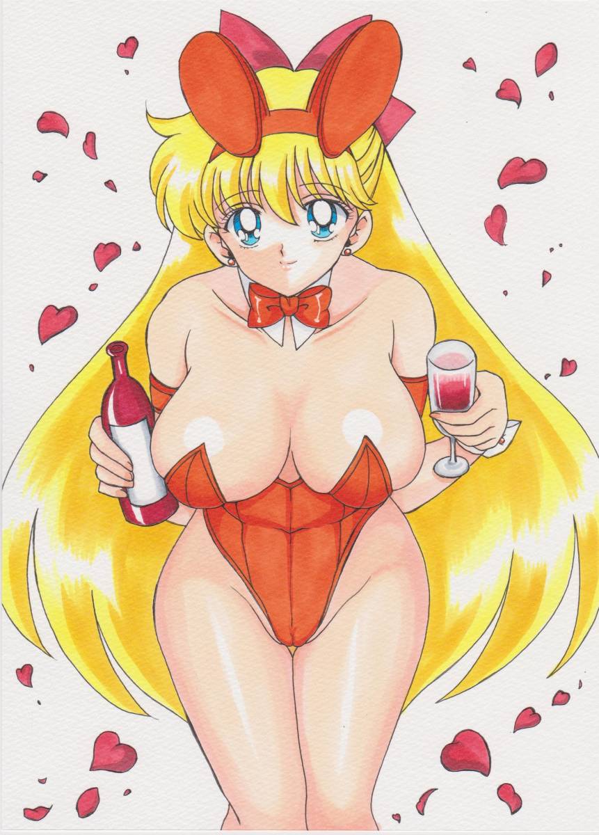 1girl adult_swim alluring bishoujo_senshi_sailor_moon bishoujo_senshi_sailor_moon_r bishoujo_senshi_sailor_moon_r_the_movie bishoujo_senshi_sailor_moon_s bishoujo_senshi_sailor_moon_s_the_movie bishoujo_senshi_sailor_moon_supers bishoujo_senshi_sailor_moon_supers_the_movie blonde_hair blue_eyes bow_tie bunny_ears bunny_girl female_only fruit_punch holding_juice_bottle holding_juice_glass leotard looking_at_viewer minako_aino petals rascal_(artist) rascal_(n119) standing strapless_leotard toei_animation toonami viz_media