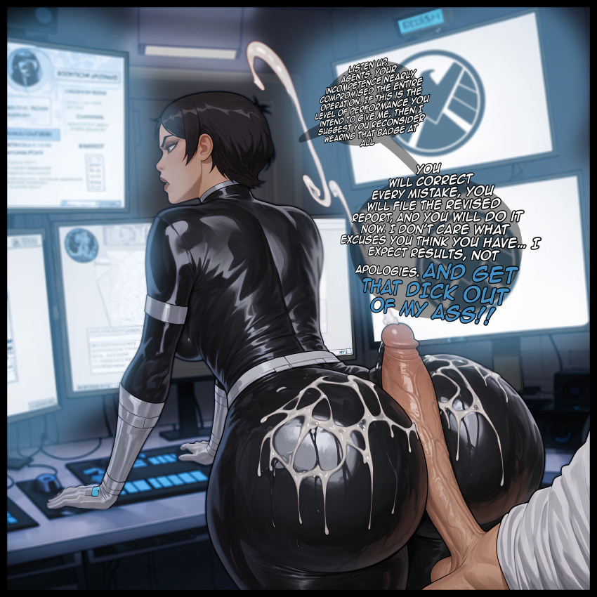 1boy 1girl ai_generated ass assjob big_ass breasts buttjob cum cum_on_ass ejaculation erection futagenn hotdogging huge_ass maria_hill marvel penis_between_ass penis_on_ass