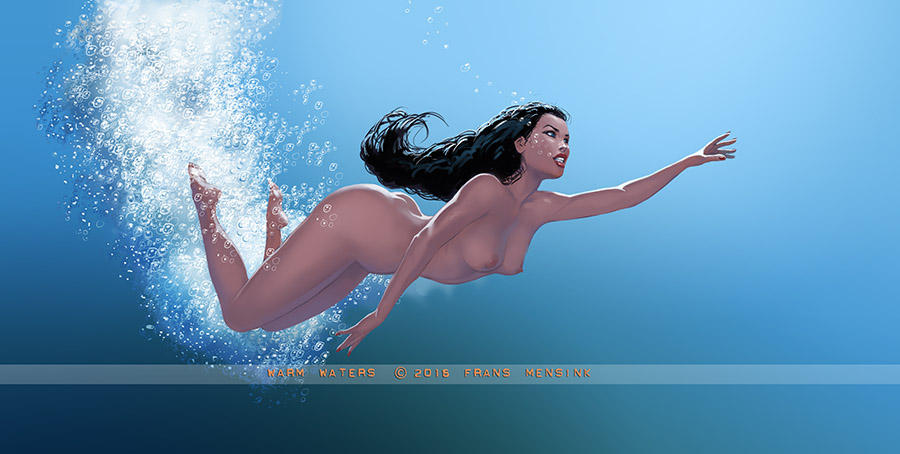1girl ass barefoot breasts bubbles feet female fransmensinkartist freediving human medium_breasts nipples nude ocean original sea skinny_dipping solo swimming tagme underwater water