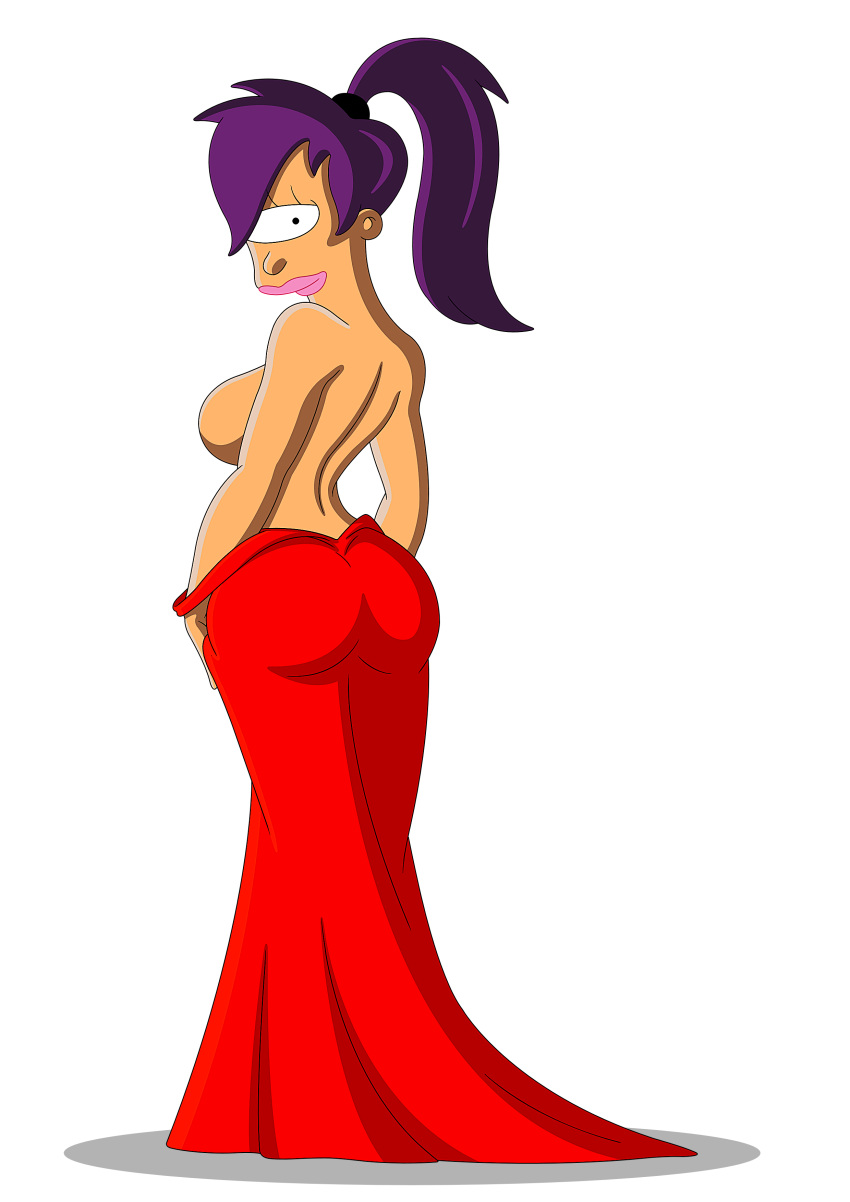 ass breasts dress futurama looking_at_viewer no_bra topless turanga_leela