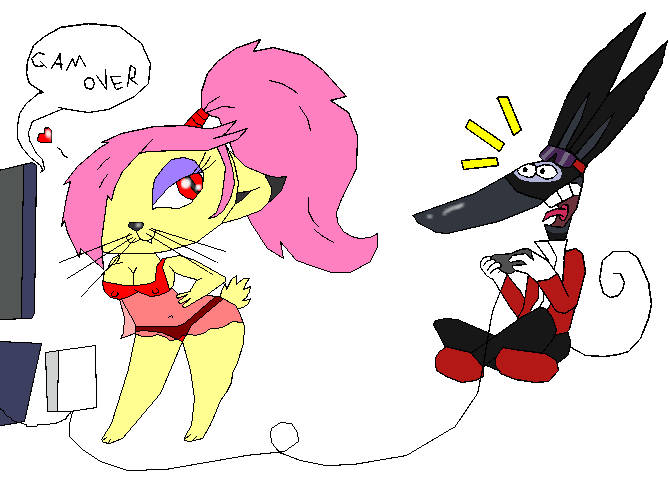 1boy 1girl 2010 anthro big_breasts black_fur breasts console creepie_(psylvia) fanart fangs felid feline female fluffy_tail hand_on_hip heart heart_symbol les_ratz lingerie looking_at_another looking_at_partner male murid murine nipples nipples_visible_through_clothing panties pink_hair playing_videogame ponytail psylvia questionable rapido_(ratz) rat red_eyes red_lingerie red_panties red_underwear sitting solo solo_female solo_focus speech sunglasses sunglasses_on_head surprised surprised_expression tail teeth text text_bubble tv underwear video_game whiskers wide_hips xilam yellow_fur