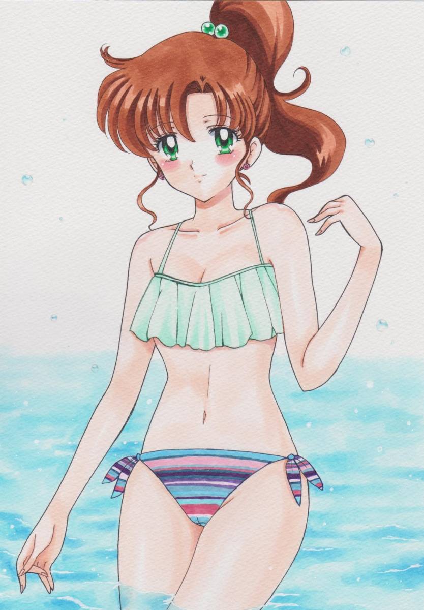1girl adult_swim alluring big_breasts bikini bishoujo_senshi_sailor_moon bishoujo_senshi_sailor_moon_r bishoujo_senshi_sailor_moon_r_the_movie bishoujo_senshi_sailor_moon_s bishoujo_senshi_sailor_moon_s_the_movie bishoujo_senshi_sailor_moon_supers bishoujo_senshi_sailor_moon_supers_the_movie brown_hair cleavage dandelion_(flower) frilled_bikini green_eyes makoto_kino rascal_(n119) stoei_animation toonami viz_media