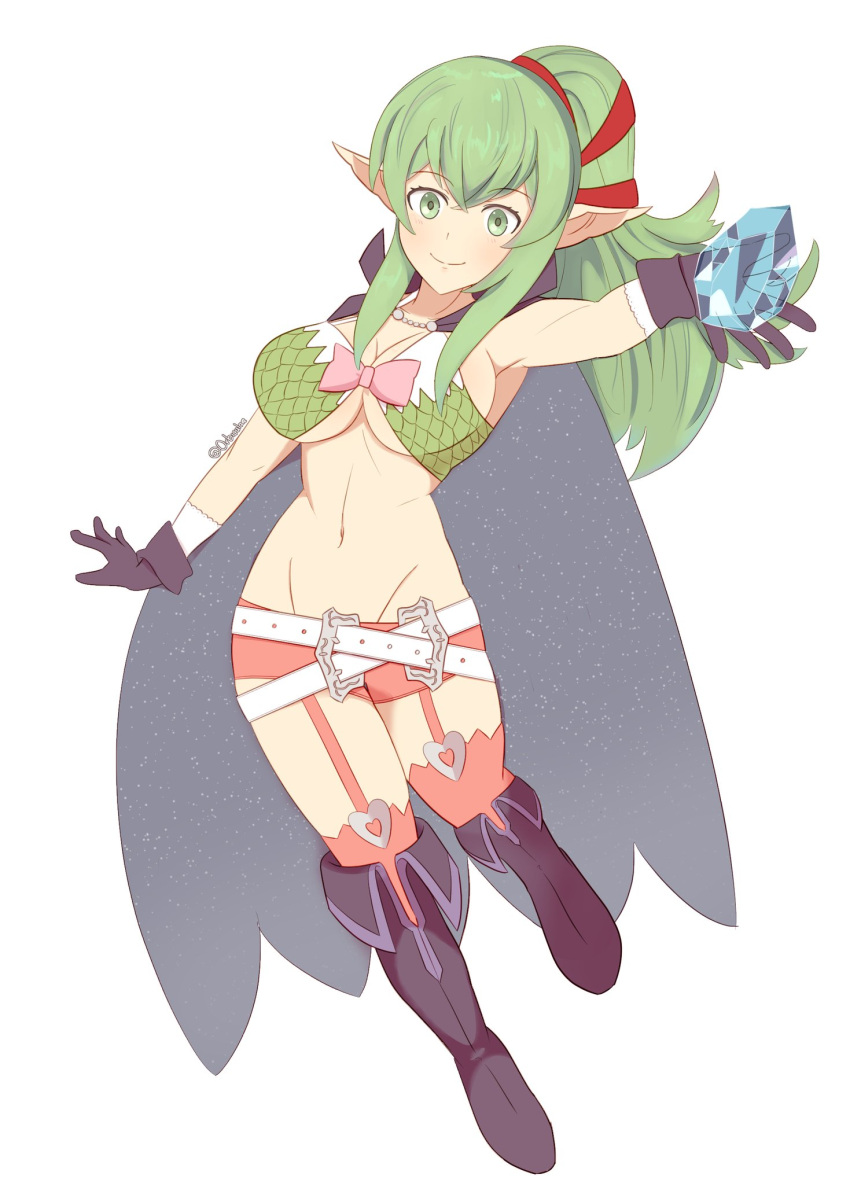 1girl alluring big_breasts cosplay dragonstone fire_emblem fire_emblem_awakening fire_emblem_warriors green_eyes green_hair high_res nintendo nowi_(fire_emblem) nowi_(fire_emblem)_(cosplay) orbiculare pointy_ears ponytail tiki_(adult)_(fire_emblem) tiki_(fire_emblem) under_boob