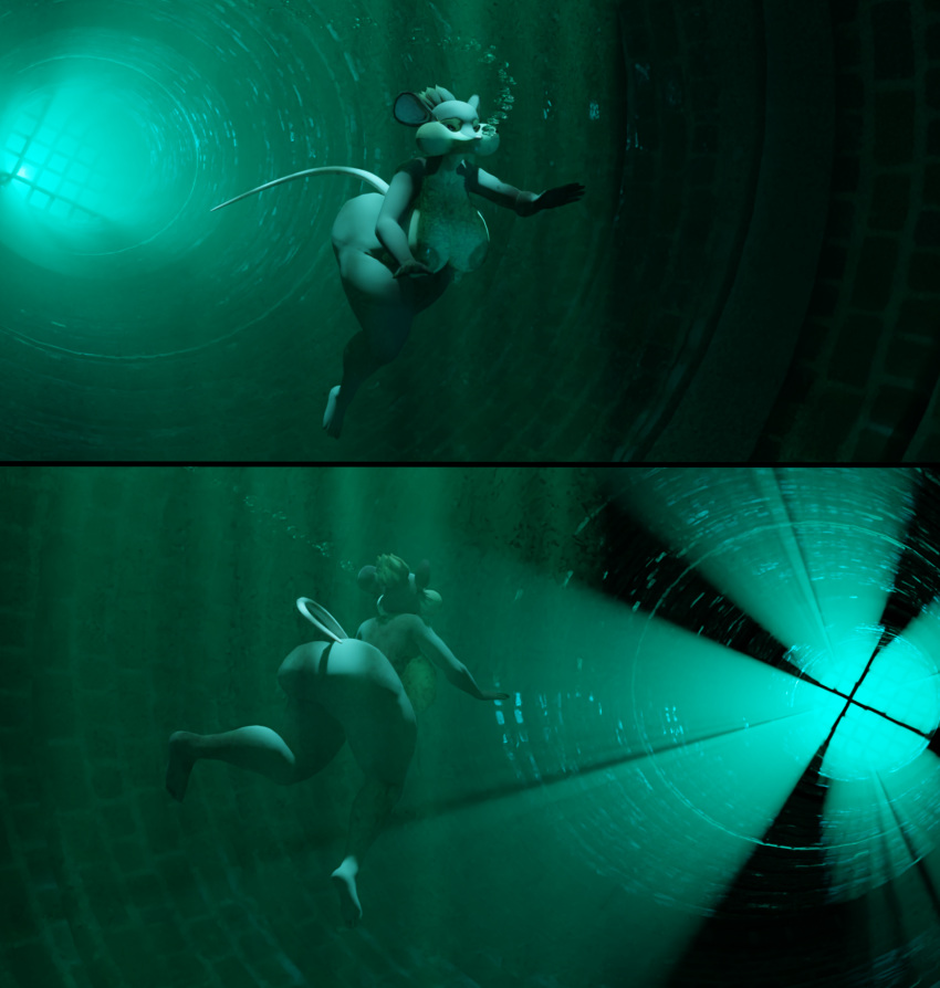 1girl aquaphilia ass big_breasts breasts bubbles drowning female genderswap large_butt mistress_splinter nipples nude peril puffy_cheeks rat solo teenage_mutant_ninja_turtles underwater underwater_peril zantzusui