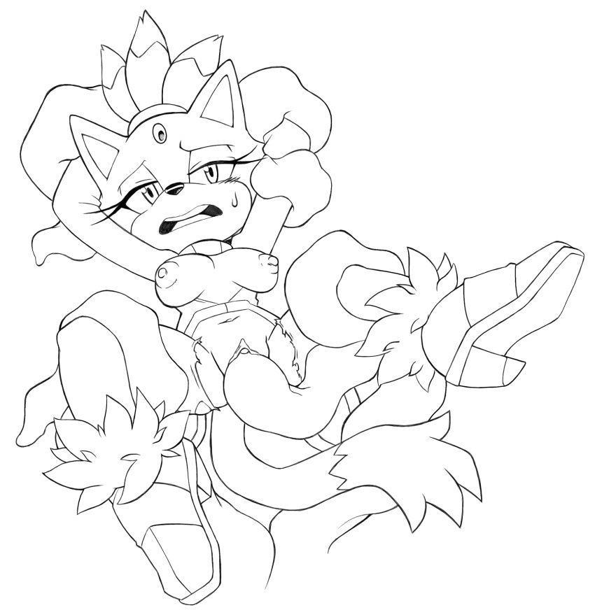 anal blaze_the_cat cat double_penetration furry leatherruffian open_mouth ripped_clothes sega sketch sonic_the_hedgehog_(series) tentacle uncolored vaginal