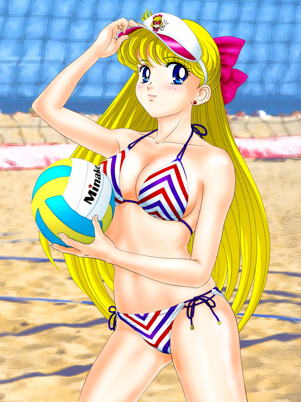 1girl adult_swim alluring beach bikini bishoujo_senshi_sailor_moon bishoujo_senshi_sailor_moon_r bishoujo_senshi_sailor_moon_r_the_movie bishoujo_senshi_sailor_moon_s bishoujo_senshi_sailor_moon_s_the_movie bishoujo_senshi_sailor_moon_supers bishoujo_senshi_sailor_moon_supers_the_movie blonde_hair blue_eyes blue_sky holding_volleyball minako_aino ocean suguro-m toei_animation toonami viz_media