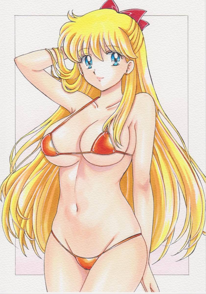 1girl adult_swim alluring bikini bishoujo_senshi_sailor_moon bishoujo_senshi_sailor_moon_r bishoujo_senshi_sailor_moon_r_the_movie bishoujo_senshi_sailor_moon_s bishoujo_senshi_sailor_moon_s_the_movie bishoujo_senshi_sailor_moon_supers bishoujo_senshi_sailor_moon_supers_the_movie blonde_hair blue_eyes cleavage medium_breasts minako_aino pin_up posing rascal_(n119) toei_animation toonami under_boob viz_media