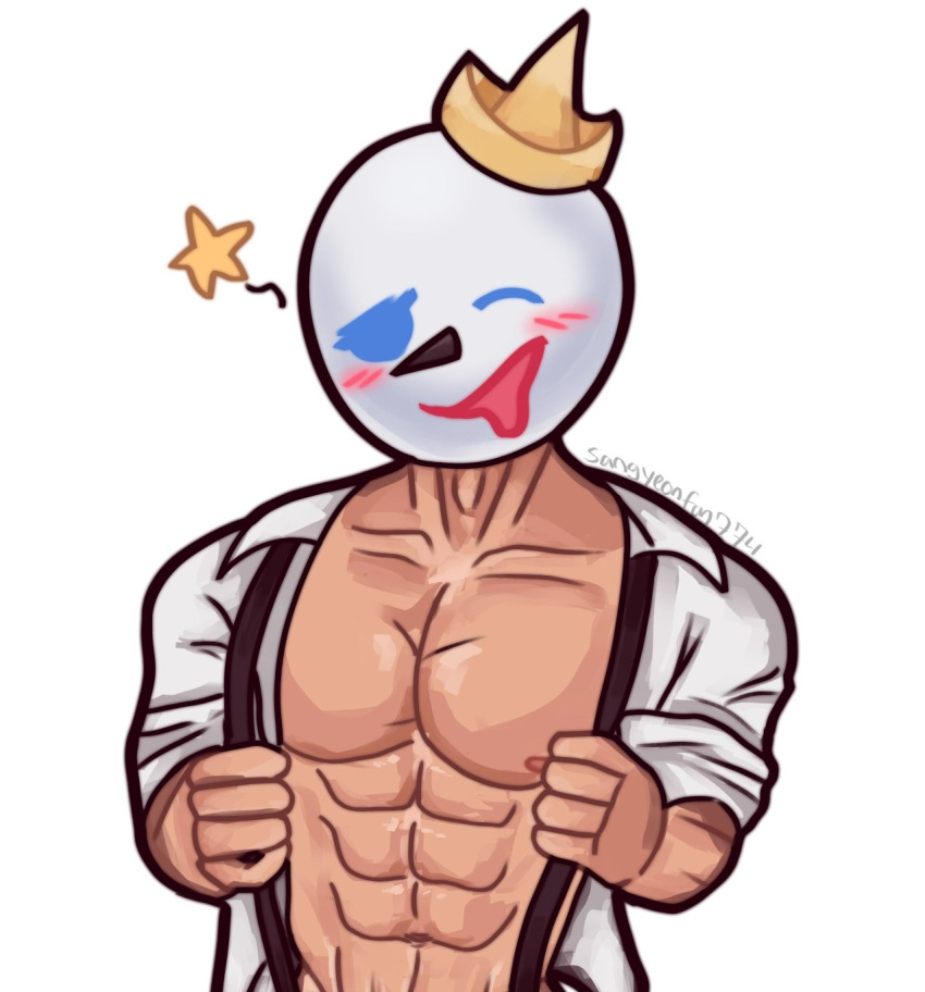 1girl abs ahe_gao bara big_breasts big_penis boner breasts business_attire business_suit erect_penis erection foreskin jack_box jack_in_the_box male male_only muscle pecs penis sangyeonfan774 solo_male uncircumcised uncut veins veiny_belly veiny_penis yaoi yaoi