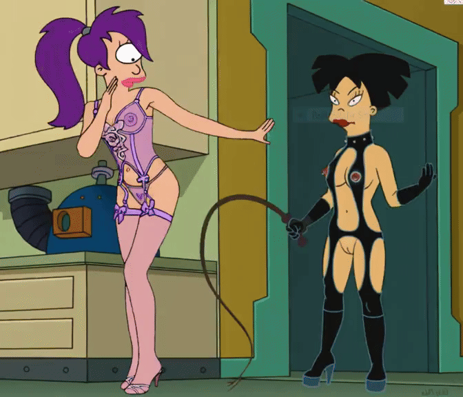 amy_wong breasts corset dominatrix erect_nipples futurama gif shaved_pussy stockings thighs turanga_leela whip